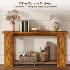 Consolle da 63 pollici in stile rustico con piano spesso, finitura marrone anticato, per ingresso, soggiorno o corridoio - Product Image 5