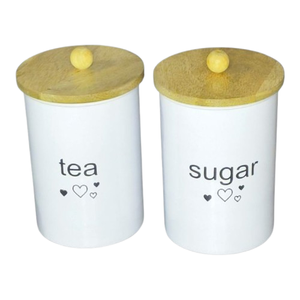 Juego de 2 Recipientes para Café, Té y Azúcar, Ecológicos, Hechos a Mano, Duraderos, de Hierro Blanco con Tapa de Bambú, Herméticos para Alimentos - Product Image 1
