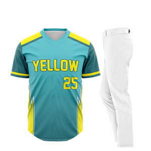 Ensemble uniforme de baseball personnalisé en gros, vert et jaune, maillot et pantalon en mesh, nom et numéro d'équipe personnalisés, uniforme scolaire de baseball sur mesure - Product Image 2