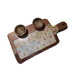 Plateau de service à copeaux de bois d'acacia rectangulaire au design moderne 2 pièces artisanat en bois bols à sauce assortis multifonctionnels plateau à collation - Product Image 1