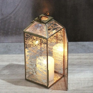 Wholesale Modern Handmade <b>Brass</b> Mercury Glass Candle Holder <b>Lantern</b> for Home Weddings Events Decorations - Product Image 3