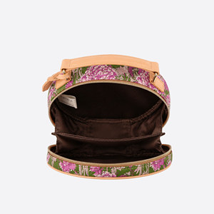 Round Floral Cosmetic Bag Zipper Makeup Case Leather Trim Travel Toiletry Pouch Wedding <b>Hat</b> <b>Box</b> - Product Image 3