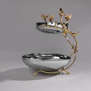 Juego de Tazones de Servir de Metal Plateado con Tres Compartimentos, Estilo Glamuroso con Ramas Doradas, Aptos para Lavavajillas - Product Image 6