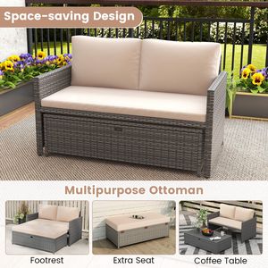 Canapé-lit d'extérieur en osier avec ottoman de rangement - Canapé deux places en rotin avec rangement dissimulé de 31 gallons et coussins pour patio et jardin - Product Image 6