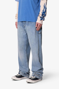 Jeans pour hommes de haute qualité, coupe ample, bleu délavé vintage, style streetwear hip-hop, OEM ODM, en coton respirant - Product Image 4