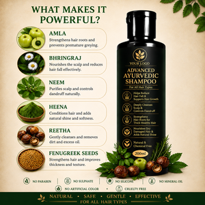 Champú Herbal Ayurvédico Natural 200ml |   Champú Anticaspa y Anticaída del Cabello |   Champú Herbal para el Crecimiento del Cabello y Cuidado del Cuero Cabelludo |   OEM - Product Image 4