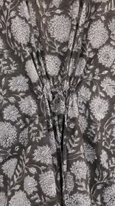Vestido Kaftan Gris con Estampado de Bloques para Mujer, Cuello en V, Estilo Boho, Algodón, Cómodo, Holgado, Vestido Largo de Verano - Product Image 5