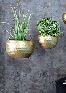 Set of 3Hanging Planter Pot With Chain For Indoor Outdoor Plants Decorative Gold Finish Circular Design Minimalist Style - Product Image 4
