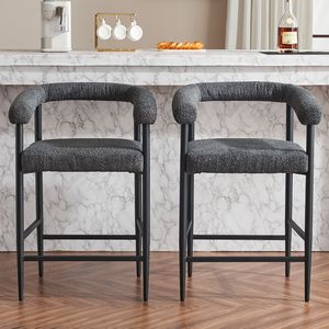 Set di 2 Sgabelli da Bar Moderni in Tessuto Bouclé con Struttura in Metallo e Braccioli per Isola Cucina o Bancone Bar - Product Image 1