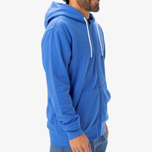 Men's Blue Full <b>Zip</b> <b>Hooded</b> Fleece Sweatshirt Regular Fit Solid Color Autumn Wear - Product Image 4