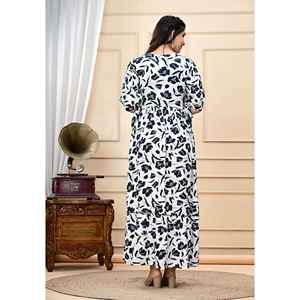 Robe longue en rayonne tissée à imprimé floral pour femme, élégante et décontractée, coupe crayon à taille naturelle - Product Image 3