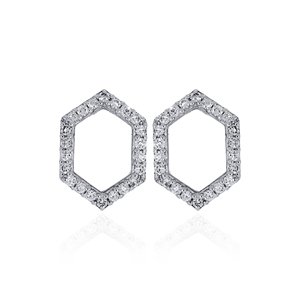 ต่างหูเพชรทรงหกเหลี่ยมเปิดประดับเพชรแล็บโกรว์ทรงกลม ทอง 14K เครื่องประดับแฟชั่น ของขวัญสำหรับเธอ - Product Image 1
