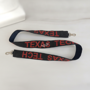 Sangle de sac à main brodée perlée faite à la main Texas Tech, sangle de sac à bandoulière noire à sequins, vente en gros personnalisée - Product Image 1