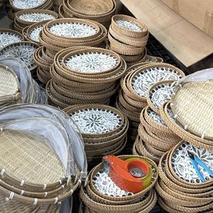 Bandeja de ratán de material superior con nácar para almacenamiento en la sala de estar y servicio de té, acabado elegante. - Product Image 6