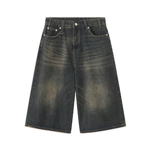 Shorts en jean pour hommes, décontractés, style streetwear américain, taille mi-haute, coupe droite, tricotés, coupe ample, légers, pour le quotidien - Product Image 5