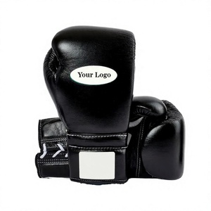Guantes de Boxeo de Cuero Negro con Logotipo Personalizado, con Cordones y Correa Ajustable para la Muñeca, para Entrenamiento de Adultos - Product Image 2