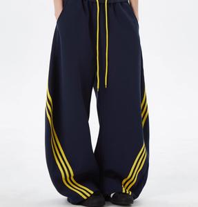 Custom Low MOQ Lightweight Mid Waist <b>Drawstring</b> Closure Breathable Casual Wide-leg 3 Stripes Oversized Sweatpants for Men Street - Product Image 2