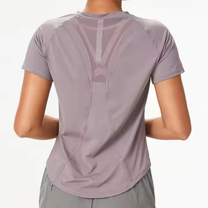 Camiseta Deportiva de Malla de Alta Calidad con Logotipo Personalizado, Nuevo Estilo, Cuello Redondo, Secado Rápido, para Yoga y Fitness, para Mujer - Product Image 3