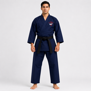 Uniforme de Karate Azul Marino para Hombre, Logotipo Bordado, Corte Regular, 100% Algodón, Ropa de Entrenamiento Resistente, Prenda de Artes Marciales para Adultos - Product Image 1