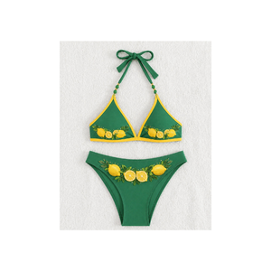 Conjunto de Bikini de Dos Piezas con Cuentas para Mujer, con Cuello Halter y Bloques de Color, Traje de Baño de Algodón/Spandex - Product Image 5
