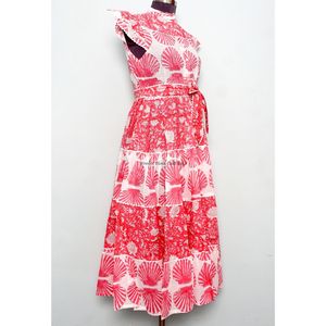 Hermoso Vestido Maxi de Diseñador para Fiesta, para Mujer, Manga Corta, Estampado Floral, 100% Algodón, Impresión Digital, Lavable a Máquina - Product Image 5