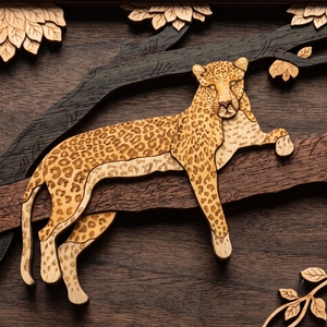 Cuadro Decorativo de Pared con Leopardo Tallado en Madera, Decoración Escénica para Sala de Estar, Estilo Rústico - Product Image 3