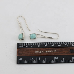 Natural Amazonite 925 Sterling Silver Cushion <b>Dangle</b> Hook <b>Earrings</b> Handmade Gemstone Wholesale Jewelry for Women - Product Image 4
