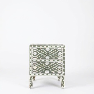 Table de chevet indienne verte en os incrusté, motif floral géométrique moderne, en bois, meuble de rangement pour chambre à coucher, armoire d'appoint, vente en gros - Product Image 2