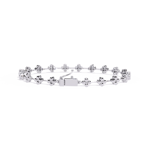 Bracelet à maillons en or jaune 10k, 14k, 18k, élégant, avec motifs floraux à quatre pétales faits à la main et diamants taille brillant en grappe florale - Product Image 2