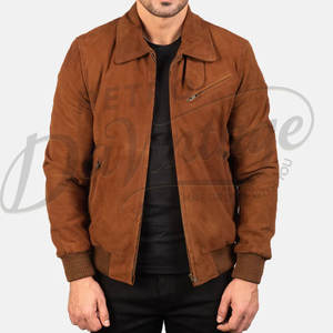 เสื้อแจ็คเก็ตหนังกลับสีน้ำตาลสำหรับผู้ชาย หนังแกะแท้ ทรงเข้ารูป สไตล์ลำลอง แนวโมโตเรเซอร์ ซิปหน้า พร้อมปกเสื้อเชิ้ต - Product Image 6
