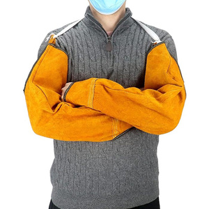 Guantes de soldadura de cuero de vaca dividido al por mayor, resistentes al calor, protectores para brazos, con correas ajustables - Product Image 4