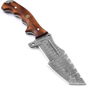 Cuchillo de Caza Premium Tracker Bushcraft, Acero de Damasco, Mango de Madera, Hecho a Mano, Alta Calidad, Pakistán - Product Image 4