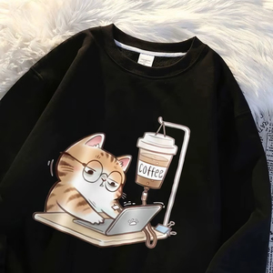 Sudaderas con capucha para mujer, nuevas, de calidad, con diseño de gatos que no pueden vivir sin café, holgadas, cómodas, estilo Harajuku, de forro polar - Product Image 1