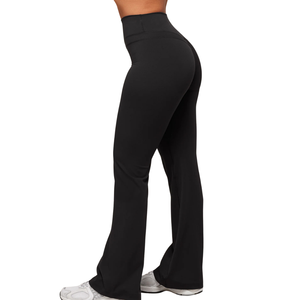 Pantalon de yoga noir taille haute évasé sans couture pour femme, leggings coupe bootcut pour la gym, l'entraînement et les tenues de sport athleisure élégantes - Product Image 3