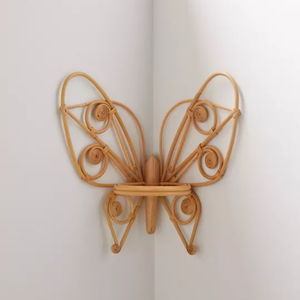 Étagère murale en rotin tressé faite à la main pour enfants, étagère flottante papillon, rangement pour jouets, support suspendu, vente directe d'usine - Product Image 1