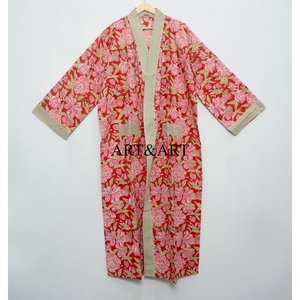 Peignoir Kimono Bohème de Haute Qualité pour Femme, en Coton Fait Main Indien, Imprimé à la Main, Design de Luxe pour le Printemps et la Plage Estivale - Product Image 3
