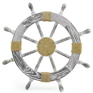 Décoration murale en forme de roue de bateau en jute blanchie, style côtier rustique, en bois, pour maison de plage, salon, thème côtier - Product Image 2