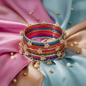 Customized Fabric Glass Kasmiri Chudiyan <b>Sets</b> Elegant Style Latest Festive Eid & Party Wear Gungharoo <b>Bangles</b> Churian For Girls - Product Image 6