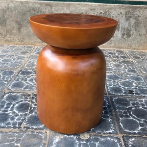 Indonesian Handmade Solid Suar Wood <b>Stool</b> Side Table Minimalist Sculptural Bowl Top Design Natural Finish Indoor Living Room Bed - Product Image 6
