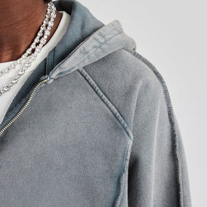 Ensemble deux pièces pour homme, personnalisé en usine, hiver, à capuche, délavé à l'acide, 100 % coton, bords bruts, tenue streetwear - Product Image 5