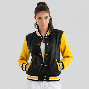 Vestes en cuir de baseball streetwear pour femmes, manteau varsity en cuir de haute qualité pour femmes, veste varsity en cuir jaune rayé pour femmes - Product Image 6