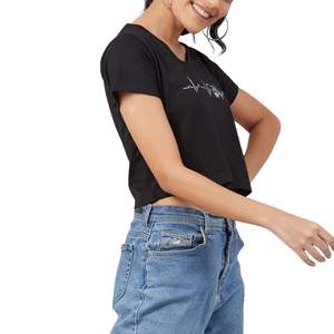 Camiseta Corta de Algodón Negra Personalizada para Mujer con Estampado Gráfico de Latido de Corazón y Huella de Pata, Camiseta Casual de Manga Corta para Amantes de Mascotas, Venta al por Mayor OEM - Product Image 4