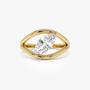 Bague de fiançailles unique en diamant de laboratoire taille marquise de 1,10 carat en or massif 14 carats avec pierres latérales - Product Image 1