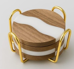 Wood Resin <b>Coaster</b> <b>Set</b> Round Drink <b>Coasters</b> with Holder Box Natural Table Mats for Home Hotel Restaurant - Product Image 1