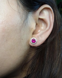 Pendientes de Oro de 14K con Halo de Rubí de 0.52 Ct y Diamantes Cultivados en Laboratorio, Certificados por IGI, para Mujer, Elegantes, para Fiesta, Regalo de Joyería Fina - Product Image 2