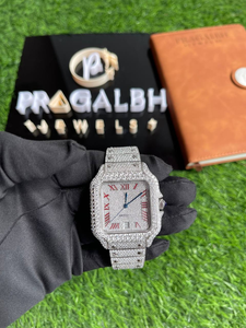 Montre de luxe entièrement sertie de moissanite, boîtier carré, mouvement automatique mécanique, acier inoxydable, cadran saphir, chiffres romains, étanche - Product Image 4