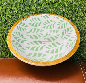 ชามเสิร์ฟทรงกลมพิมพ์ลายไม้หลายสีสำหรับสลัดหรือปัจจุบันทำด้วยมือจากไม้เป็นมิตรกับสิ่งแวดล้อม - Product Image 1
