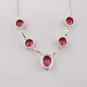 Pendentif en tourmaline rose naturelle plaqué or, argent sterling 925, charme vintage multi-pierres de naissance d'octobre pour femme - Product Image 4