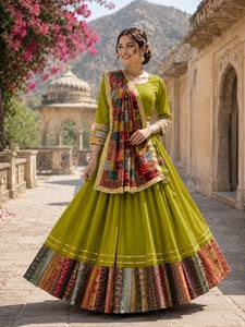 Traditional Indian Pakistani Women Lehenga Choli <b>Green</b> Embroidered Floor-Length Loose Fit Wedding Wear - Product Image 1
