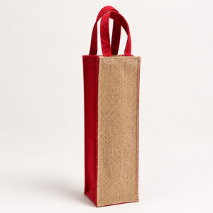 Jute Wine <b>Bottle</b> Gift <b>Bag</b> Natural Red Two Tone Carrier with Handles Custom Logo Christmas Packaging Wholesale OEM Private Label - Product Image 4